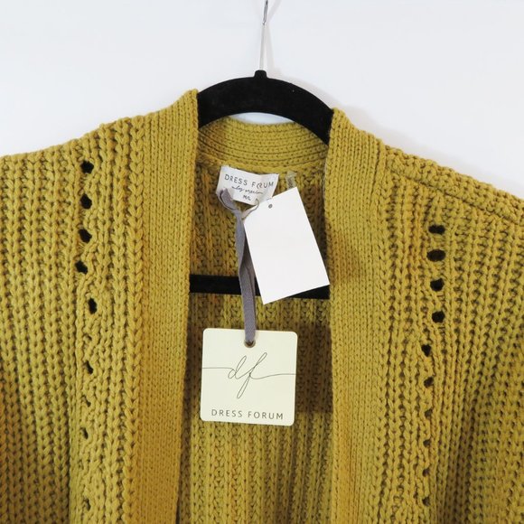 Dress Forum Cardigan Chunky Knit Relaxed Fit Sweater with Pockets M/L Mustard - Picture 3 of 6
